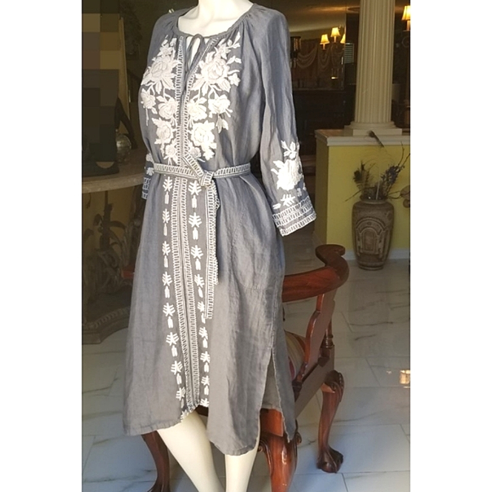 Johnny Was linen embroidered tunic dress - Picture 3 of 8